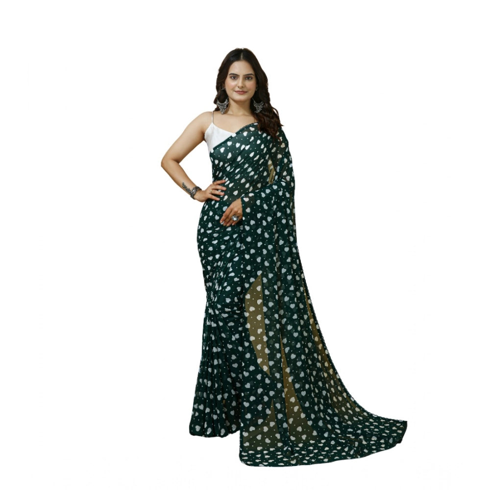Women's Georgette Printed Saree With Unstitched Blouse 5.5mtr (green) | Women Signature Collection
