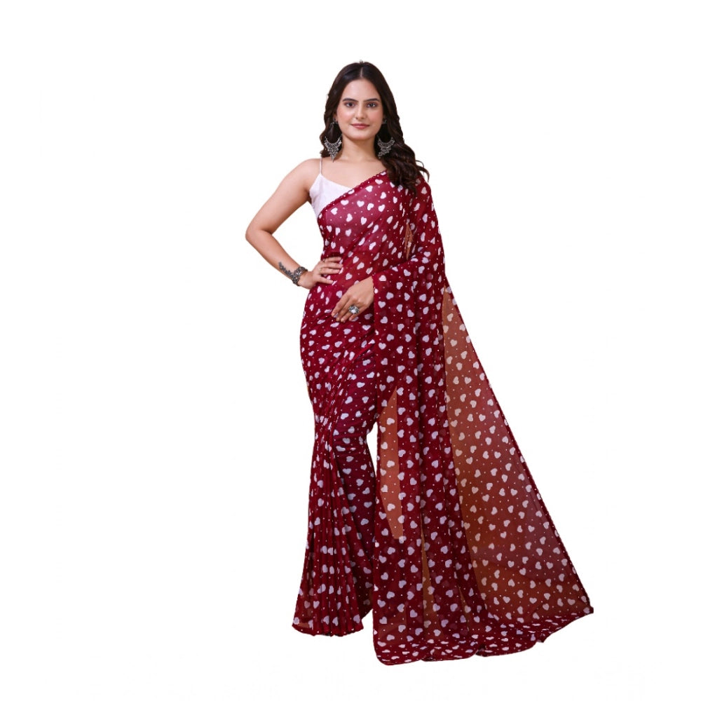 Women's Georgette Printed Saree With Unstitched Blouse 5.5mtr (maroon) | Women Signature Collection