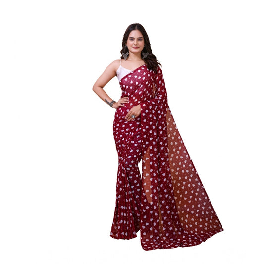 Women's Georgette Printed Saree With Unstitched Blouse 5.5mtr (maroon) | Women Signature Collection