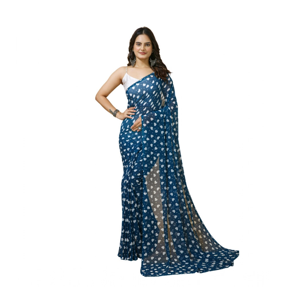 Women's Georgette Printed Saree With Unstitched Blouse 5.5mtr (blue) | Women Signature Collection