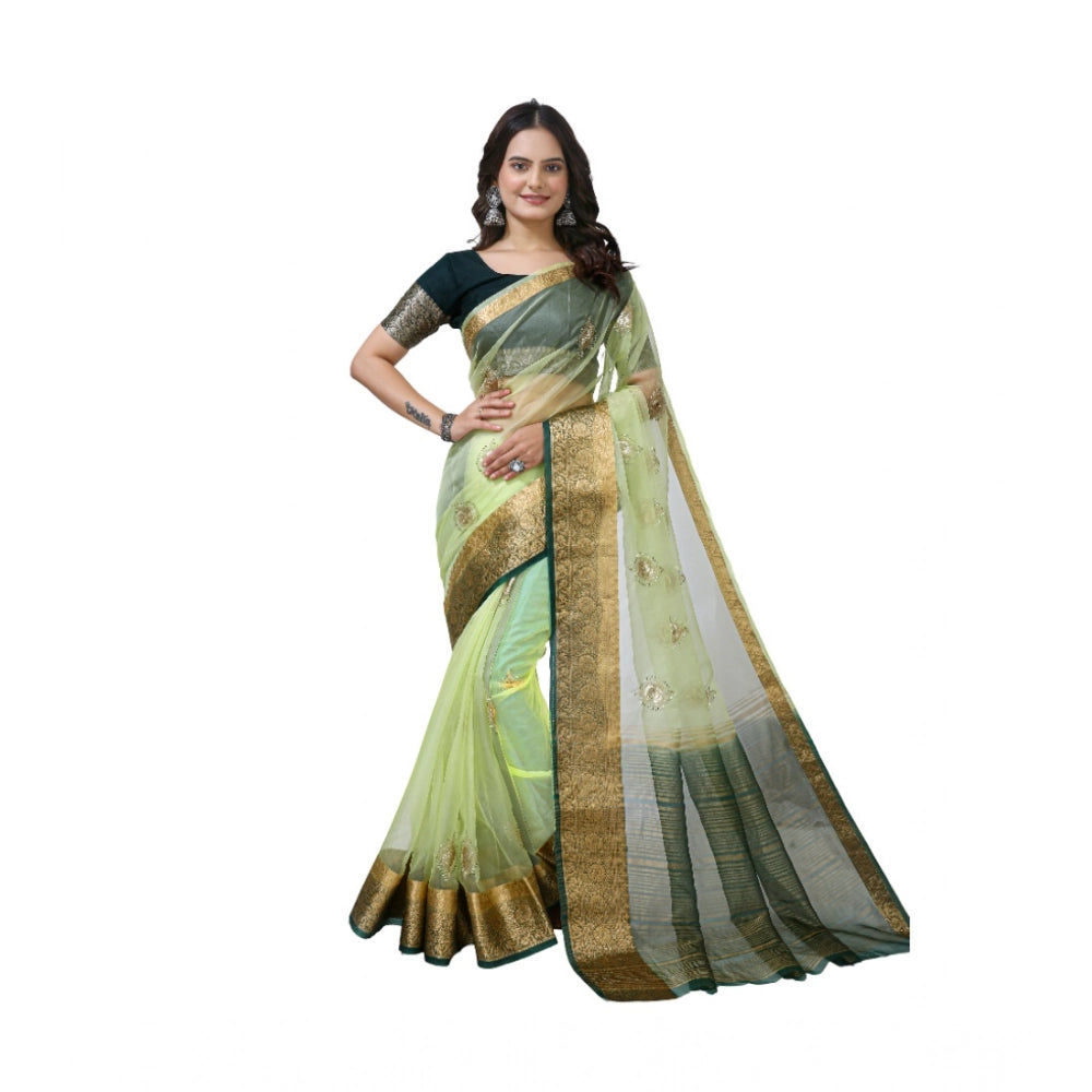 Women's Organza Jacquard Embellished Saree With Unstitched Blouse 5.5mtr (light Green) | Women Signature Collection