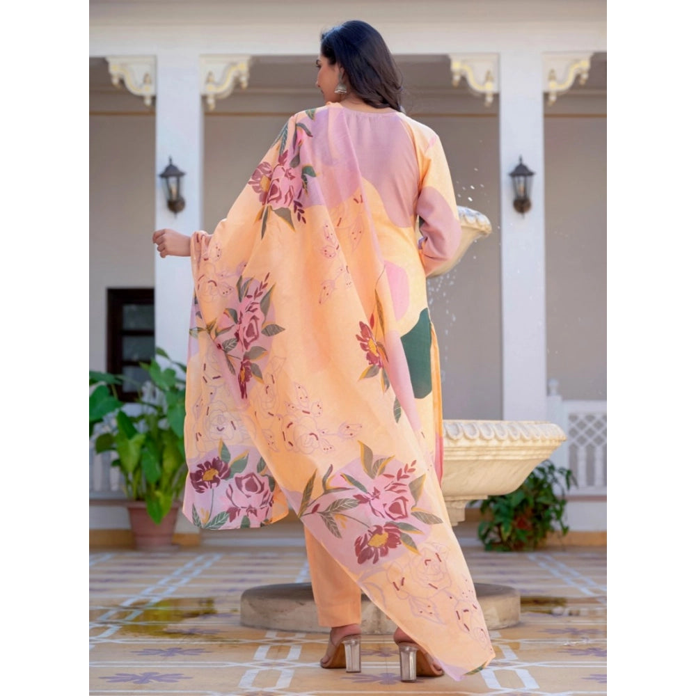 Women's Cotton Blend Printed Kurti With Pant Dupatta Set (orange) | Women Signature Collection