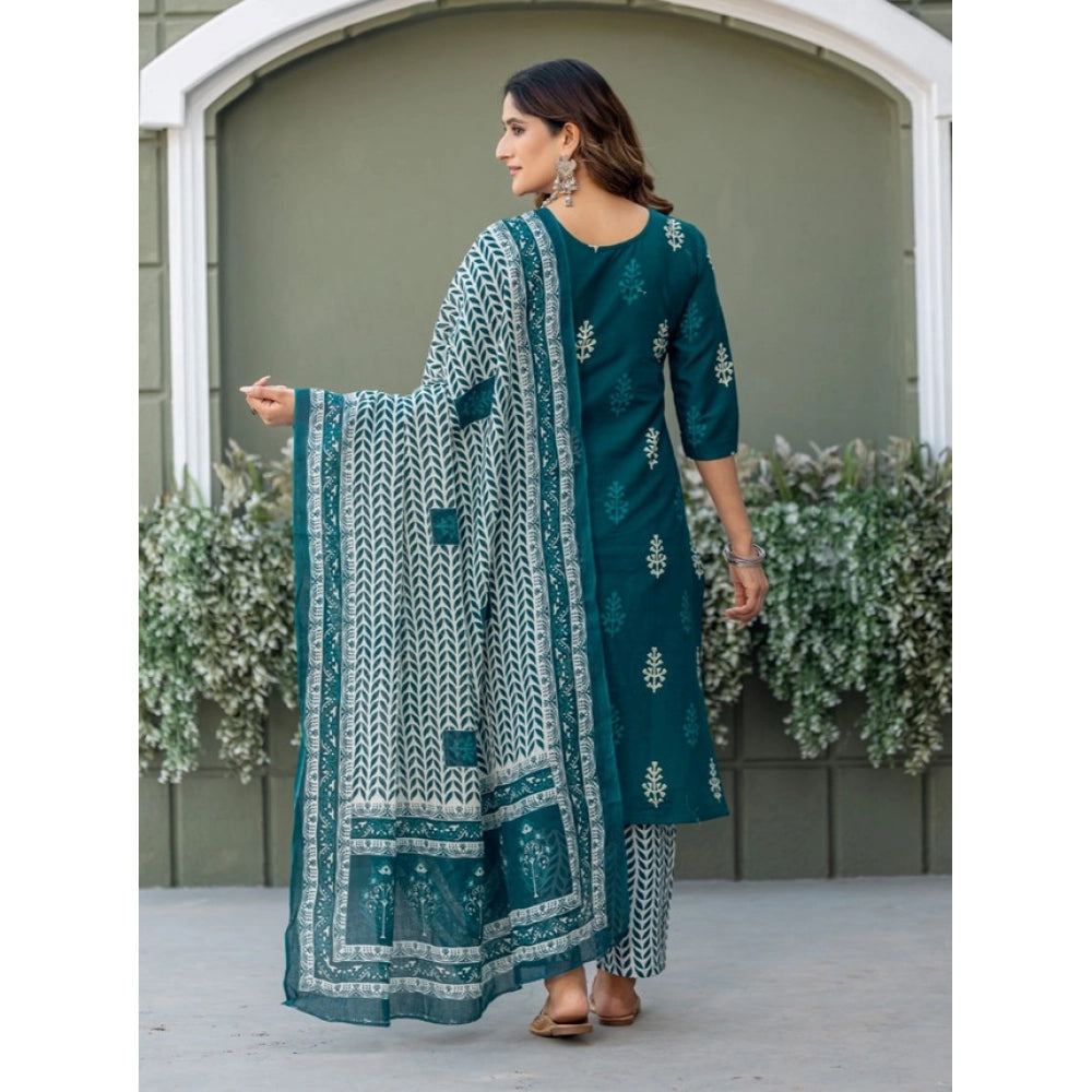 Women's Cotton Blend Printed Kurti With Pant Dupatta Set (morpichh) | Women Signature Collection