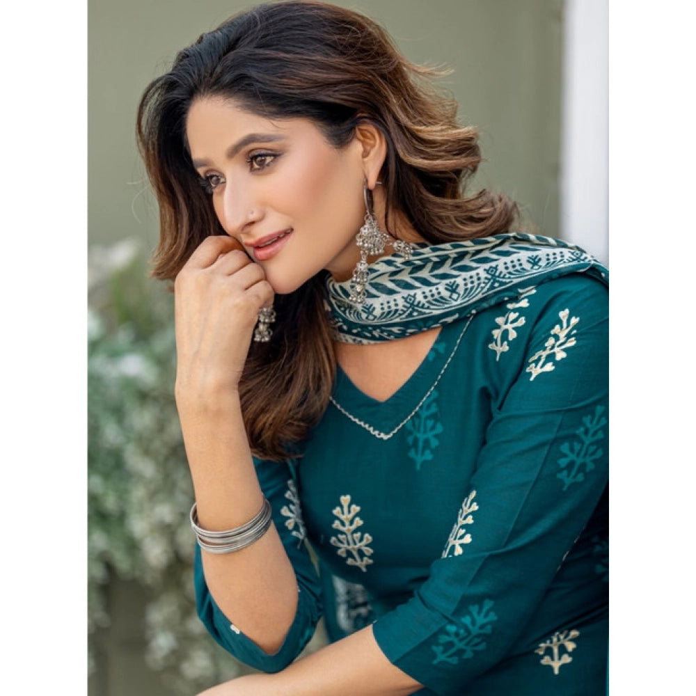 Women's Cotton Blend Printed Kurti With Pant Dupatta Set (morpichh) | Women Signature Collection