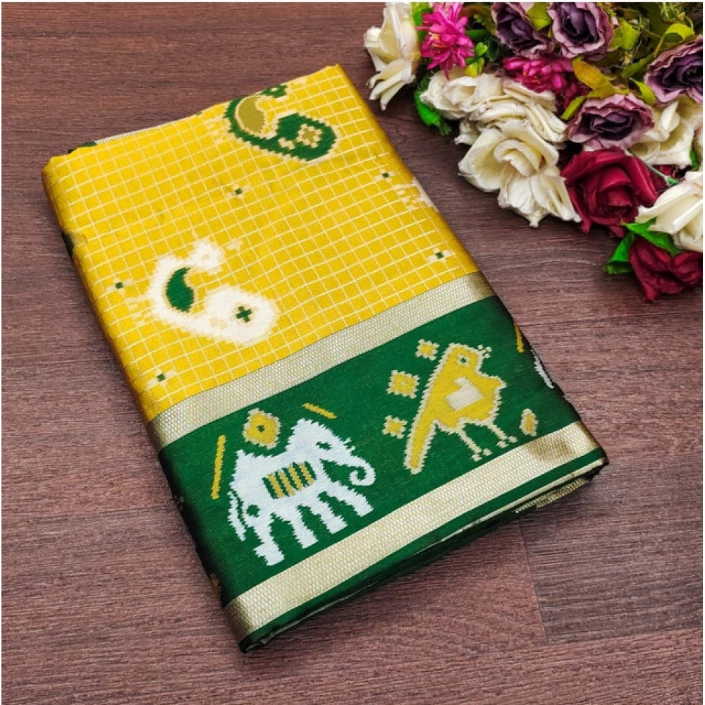 Women's Soft Litchi Silk Jacquard Work Saree With Unstitched Blouse 5.5mtr (yellow Green) | Women Signature Collection