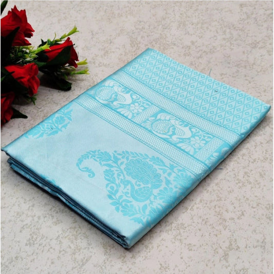 Women's Soft Lichi Silk Printed Saree With Unstitched Blouse 5.5mtr (sky Blue) | Women Signature Collection