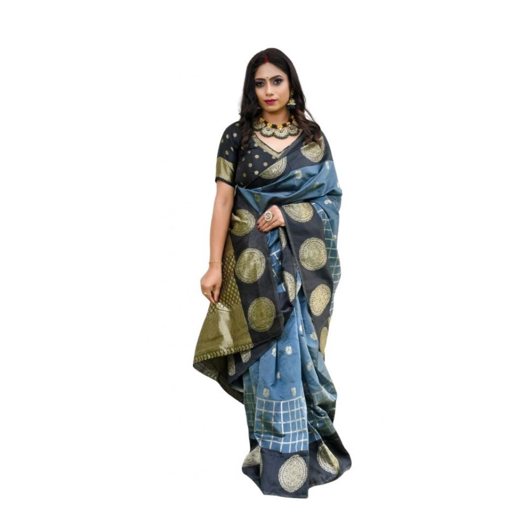 Women's Soft Lichi Silk Printed Saree With Unstitched Blouse 5.5mtr (grey) | Women Signature Collection