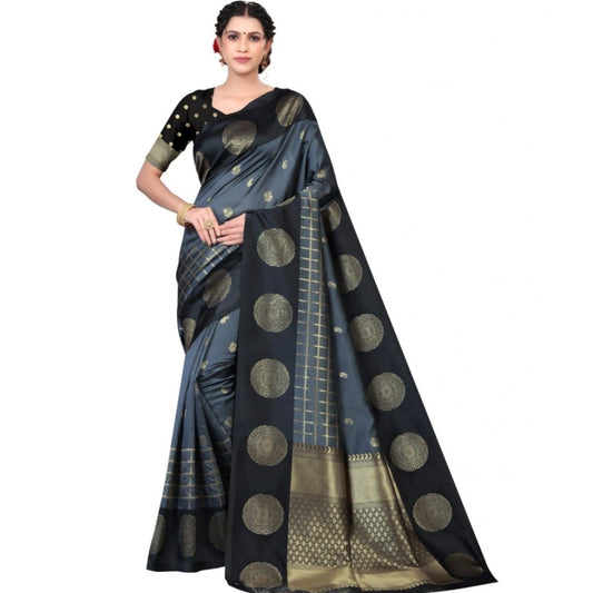 Women's Soft Lichi Silk Printed Saree With Unstitched Blouse 5.5mtr (black) | Women Signature Collection