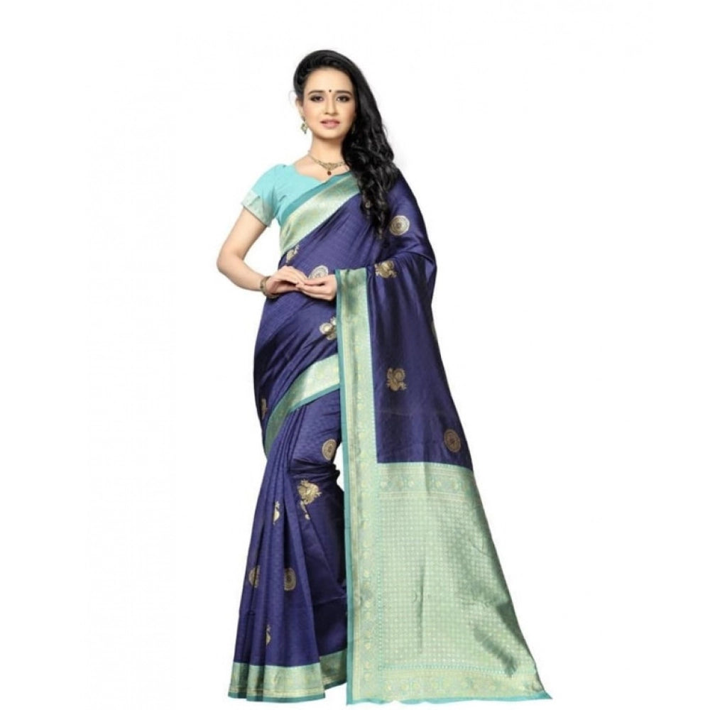 Women's Soft Lichi Silk Printed Saree With Unstitched Blouse 5.5mtr (navy Blue) | Women Signature Collection