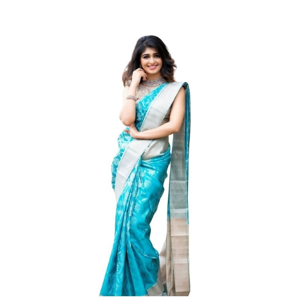 Women's Soft Lichi Silk Printed Saree With Unstitched Blouse 5.5mtr (sky Blue) | Women Signature Collection