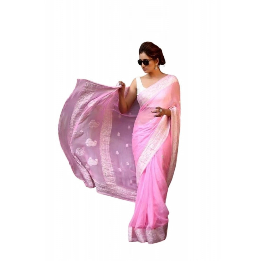 Women's Soft Lichi Silk Printed Saree With Unstitched Blouse 5.5mtr (pink) | Women Signature Collection