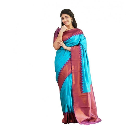 Women's Soft Lichi Silk Printed Saree With Unstitched Blouse 5.5mtr (sky Blue) | Women Signature Collection
