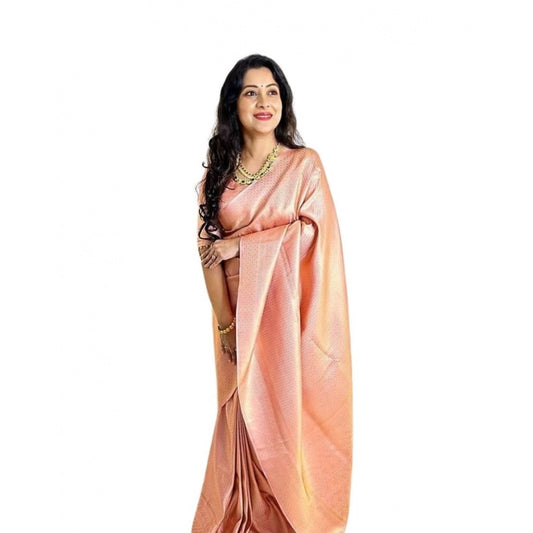 Women's Soft Lichi Silk Printed Saree With Unstitched Blouse 5.5mtr (peach) | Women Signature Collection