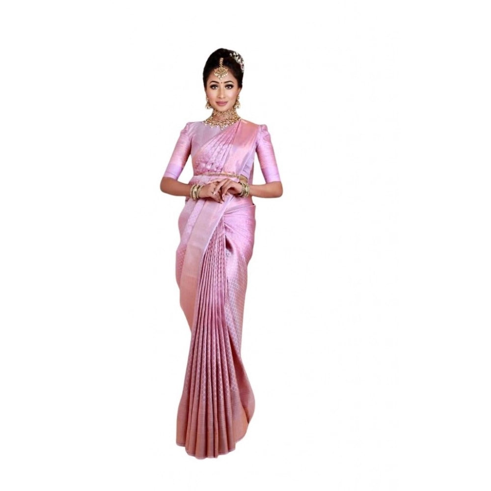 Women's Soft Lichi Silk Printed Saree With Unstitched Blouse 5.5mtr (pink) | Women Signature Collection
