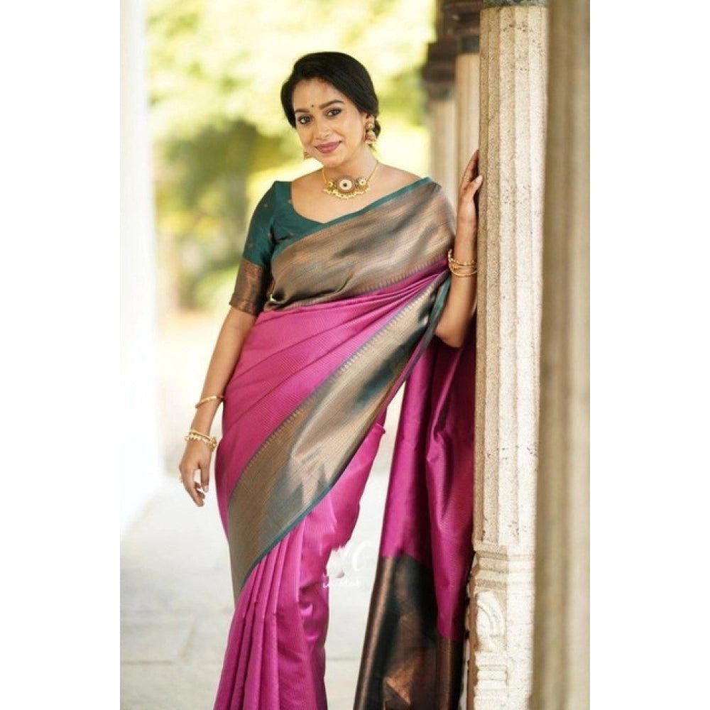 Women's Soft Lichi Silk Printed Saree With Unstitched Blouse 5.5mtr (pink) | Women Signature Collection