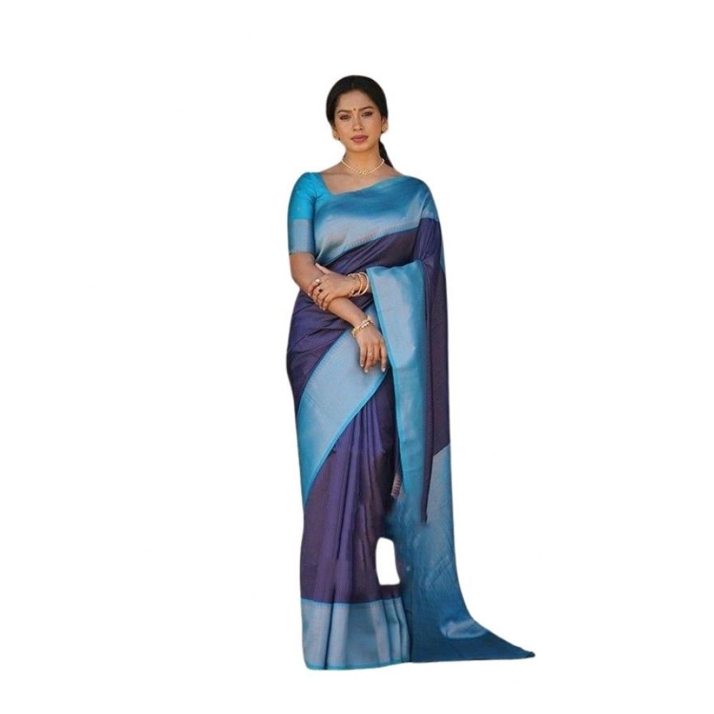 Women's Soft Lichi Silk Printed Saree With Unstitched Blouse 5.5mtr (blue) | Women Signature Collection
