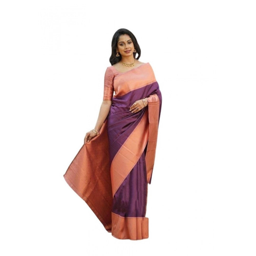 Women's Soft Lichi Silk Printed Saree With Unstitched Blouse 5.5mtr (purple) | Women Signature Collection