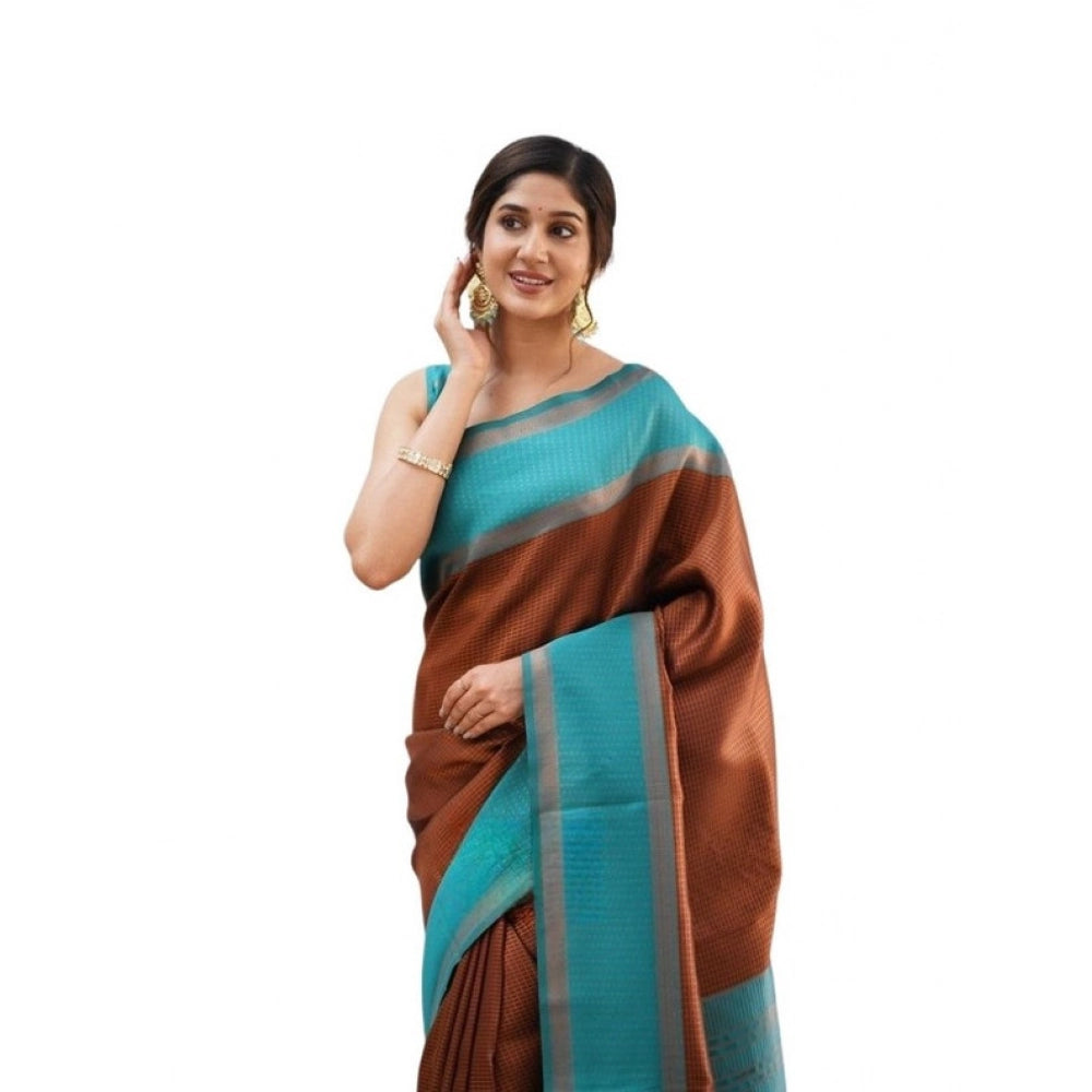 Women's Soft Lichi Silk Printed Saree With Unstitched Blouse 5.5mtr (brown) | Women Signature Collection
