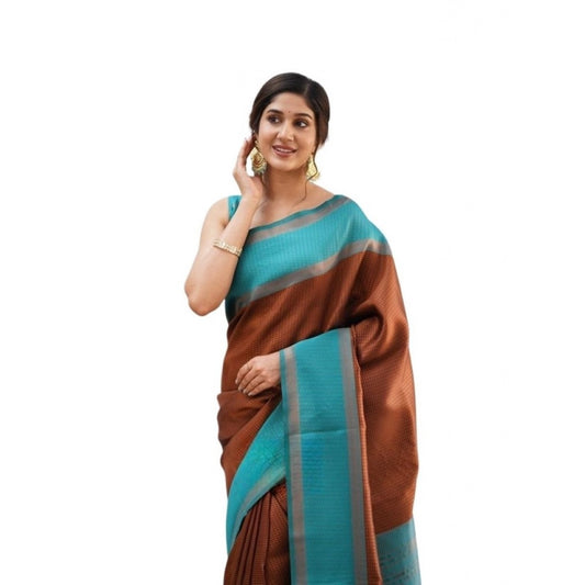 Women's Soft Lichi Silk Printed Saree With Unstitched Blouse 5.5mtr (brown) | Women Signature Collection
