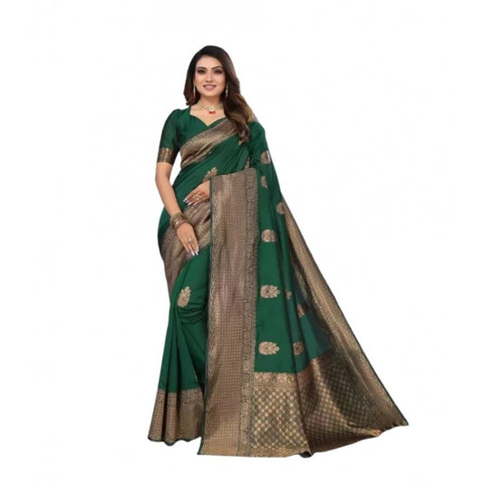 Women's Soft Lichi Silk Printed Saree With Unstitched Blouse 5.5mtr (green) | Women Signature Collection