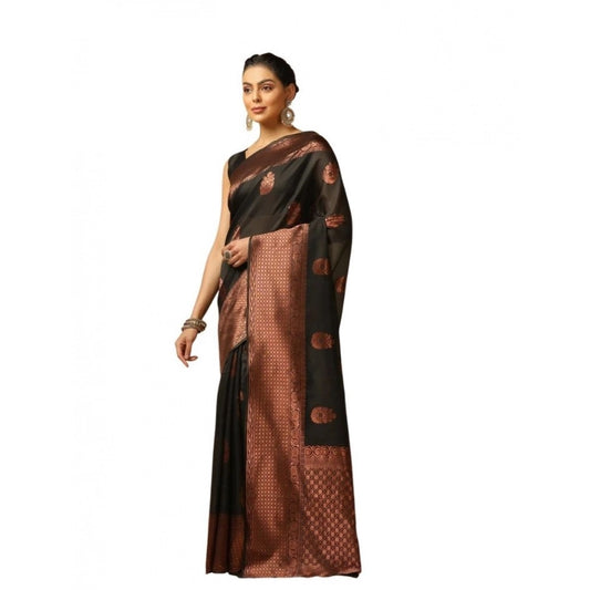Women's Soft Lichi Silk Printed Saree With Unstitched Blouse 5.5mtr (black) | Women Signature Collection