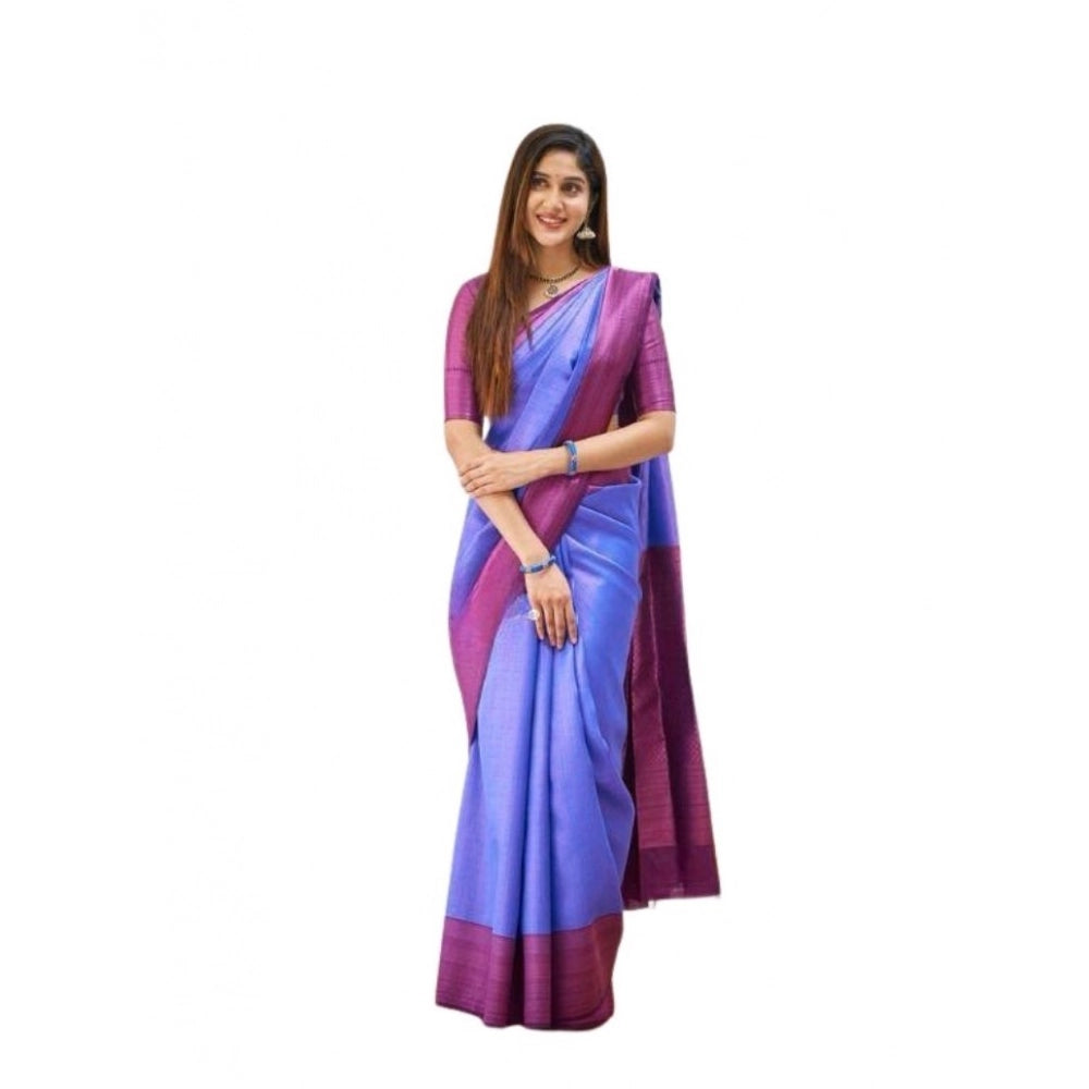 Women's Soft Lichi Silk Printed Saree With Unstitched Blouse 5.5mtr (blue) | Women Signature Collection