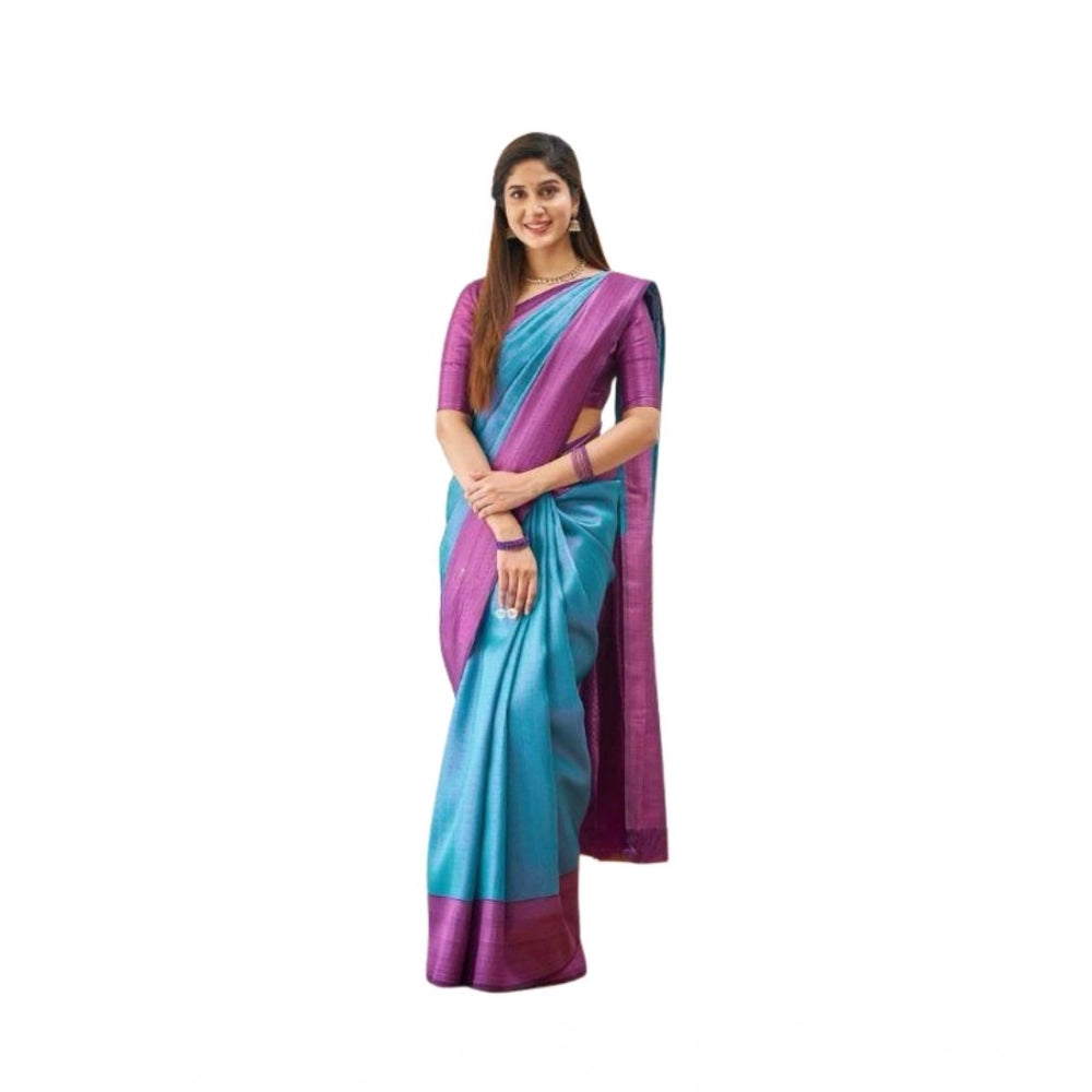 Women's Soft Lichi Silk Printed Saree With Unstitched Blouse 5.5mtr (sky Blue) | Women Signature Collection