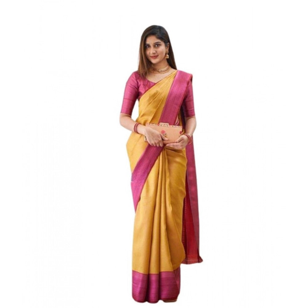 Women's Soft Lichi Silk Printed Saree With Unstitched Blouse 5.5mtr (mustard ) | Women Signature Collection