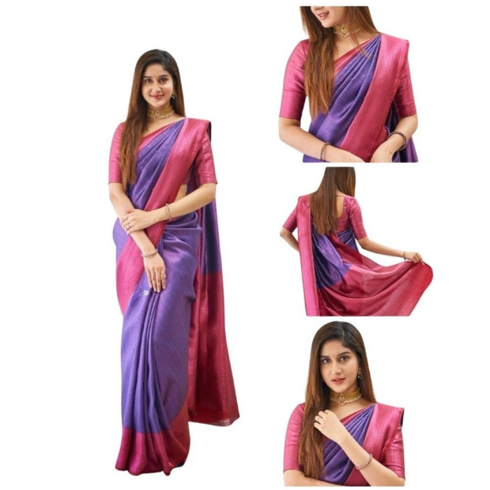 Women's Soft Lichi Silk Printed Saree With Unstitched Blouse 5.5mtr (purple) | Women Signature Collection