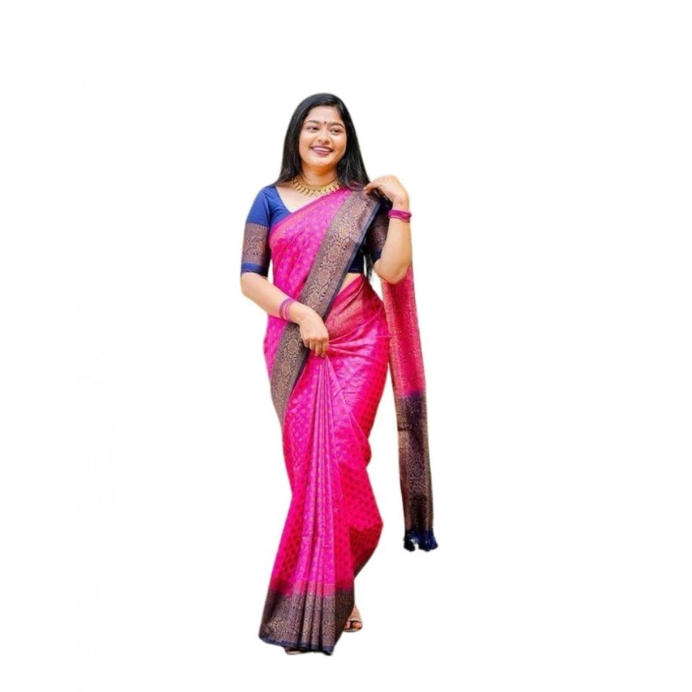 Women's Soft Lichi Silk Printed Saree With Unstitched Blouse 5.5mtr (pink) | Women Signature Collection