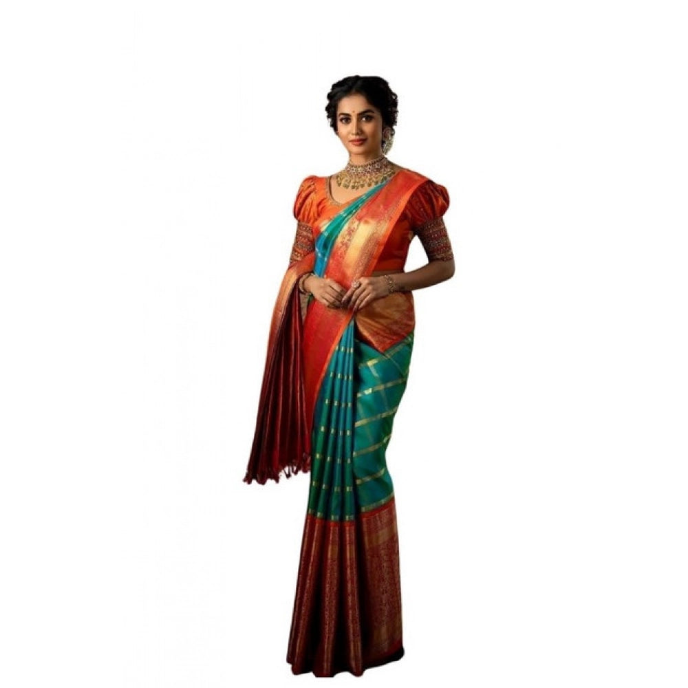 Women's Soft Lichi Silk Printed Saree With Unstitched Blouse 5.5mtr (green) | Women Signature Collection