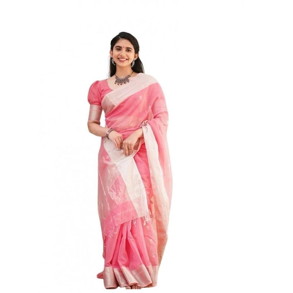 Women's Soft Lichi Silk Printed Saree With Unstitched Blouse 5.5mtr (pink) | Women Signature Collection