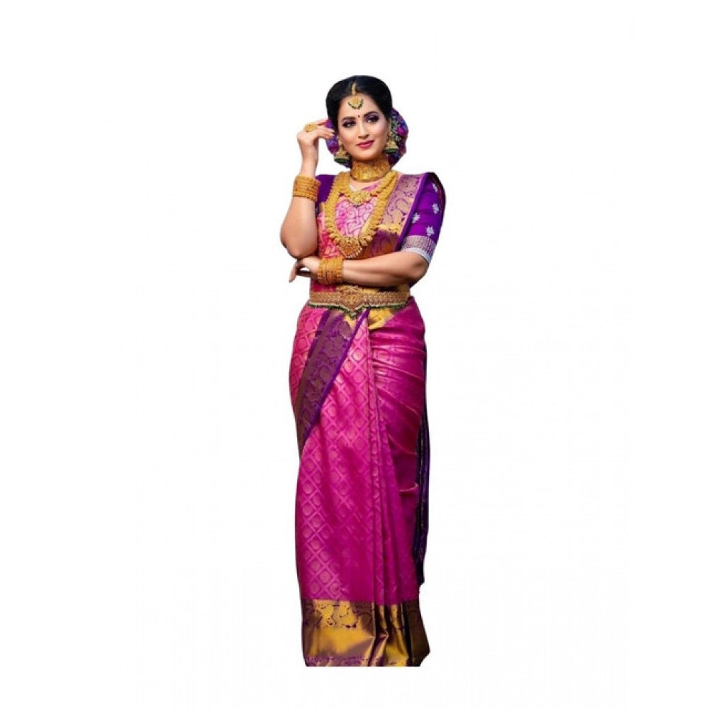 Women's Soft Lichi Silk Printed Saree With Unstitched Blouse 5.5mtr (pink) | Women Signature Collection