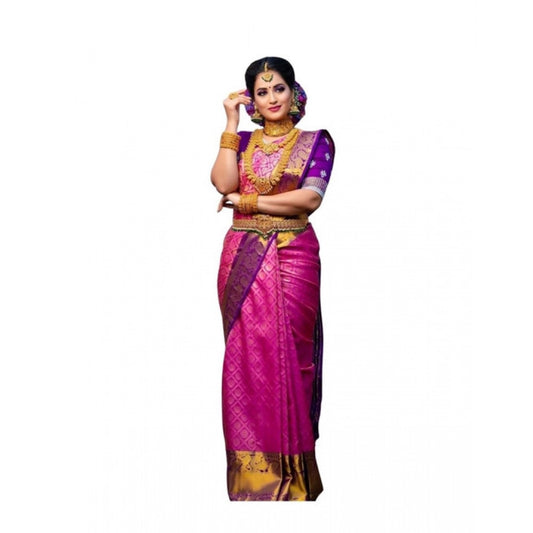 Women's Soft Lichi Silk Printed Saree With Unstitched Blouse 5.5mtr (pink) | Women Signature Collection