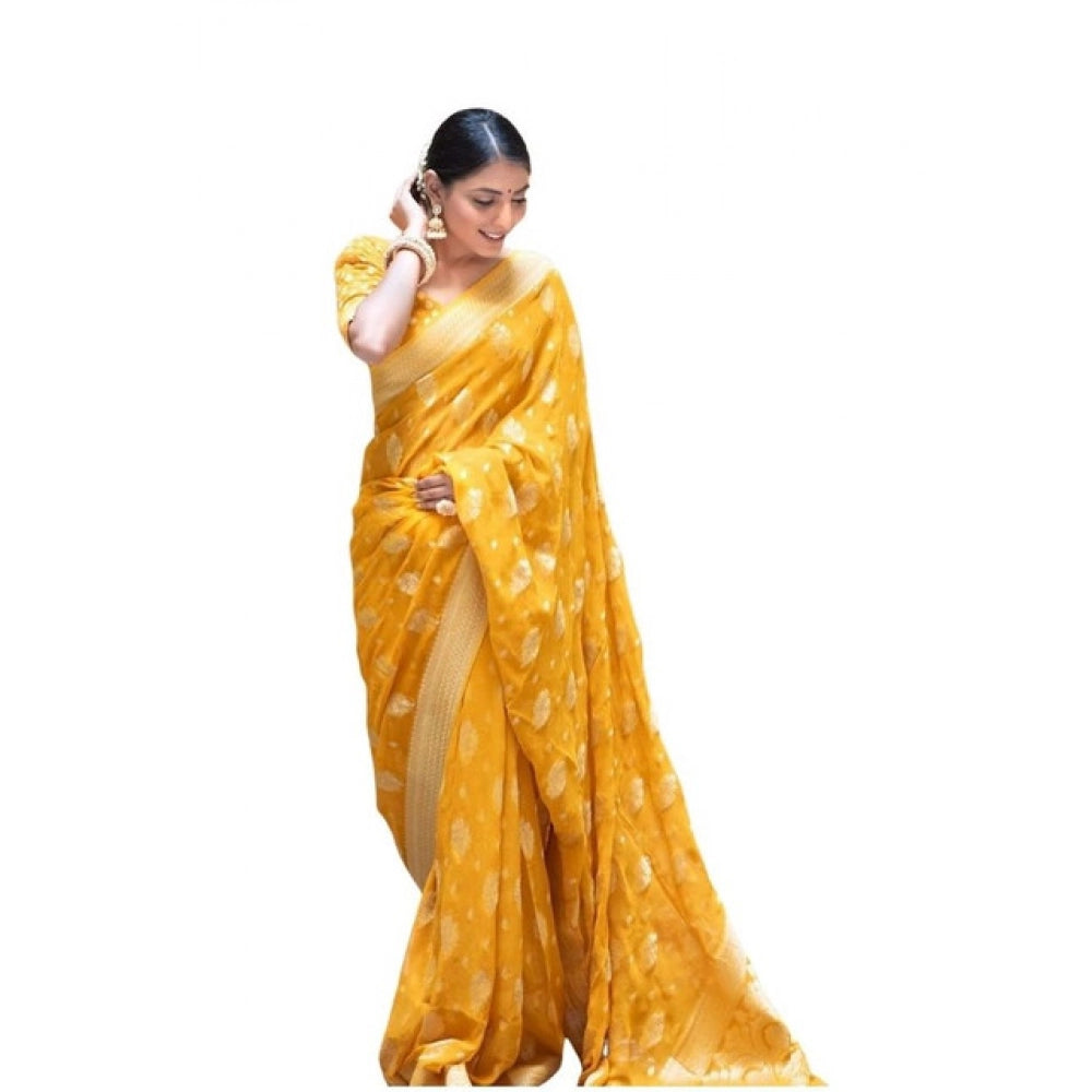 Women's Soft Lichi Silk Printed Saree With Unstitched Blouse 5.5mtr (yellow) | Women Signature Collection
