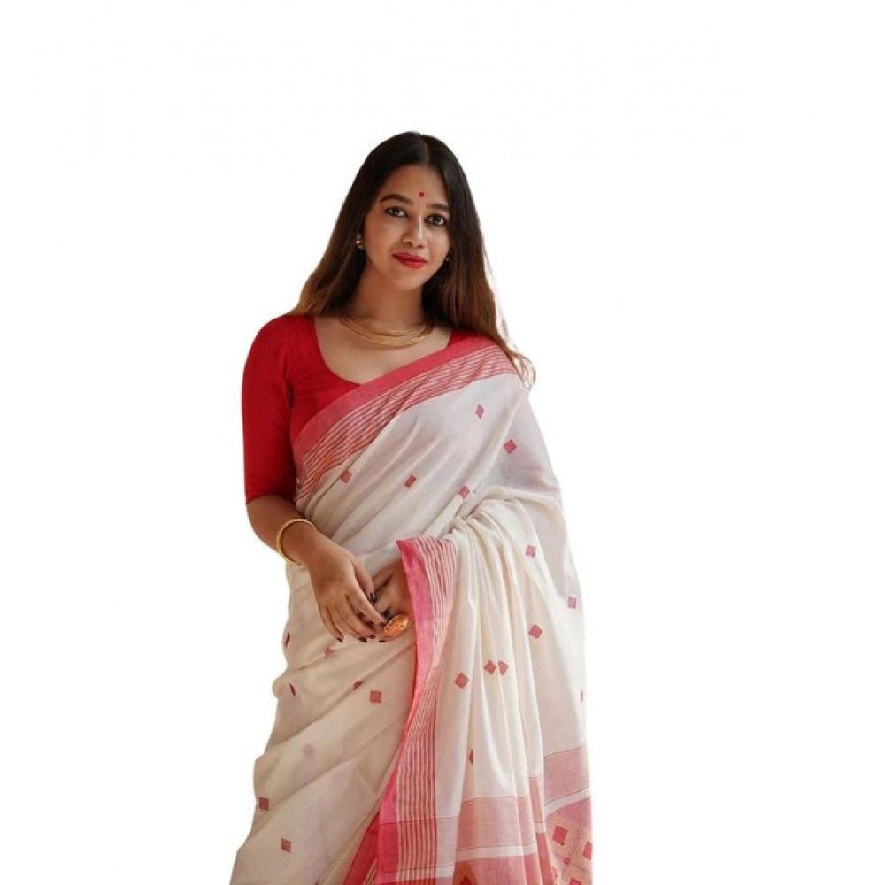 Women's Soft Lilan Printed Saree With Unstitched Blouse 5.5mtr (white) | Women Signature Collection