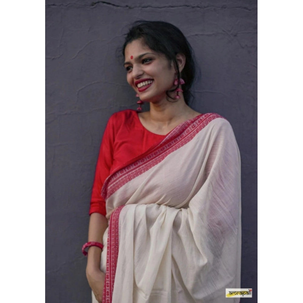 Women's Soft Lilan Printed Saree With Unstitched Blouse 5.5mtr (white) | Women Signature Collection