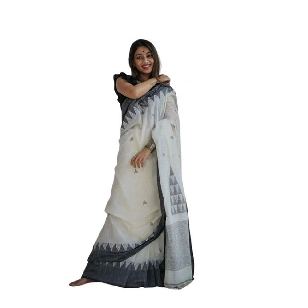 Women's Soft Lilan Printed Saree With Unstitched Blouse 5.5mtr (white Black) | Women Signature Collection