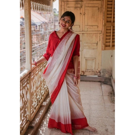 Women's Soft Lilan Printed Saree With Unstitched Blouse 5.5mtr (white) | Women Signature Collection