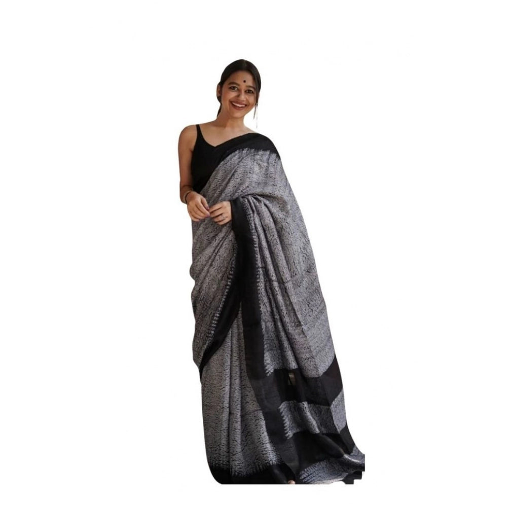 Women's Soft Lilan Printed Saree With Unstitched Blouse 5.5mtr (black) | Women Signature Collection