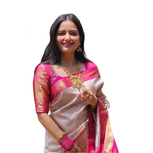 Women's Soft Lichi Silk Printed Saree With Unstitched Blouse 5.5mtr (grey) | Women Signature Collection