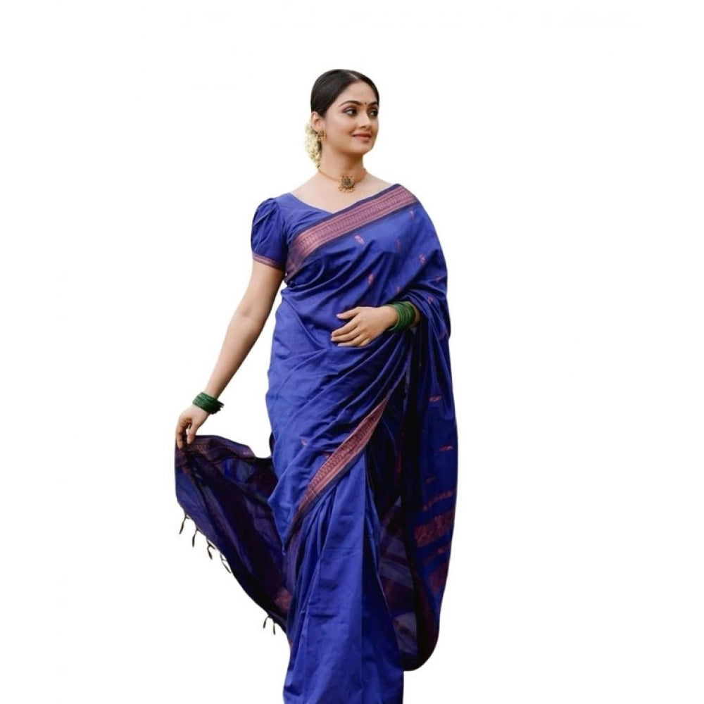 Women's Soft Lichi Silk Printed Saree With Unstitched Blouse 5.5mtr (blue) | Women Signature Collection