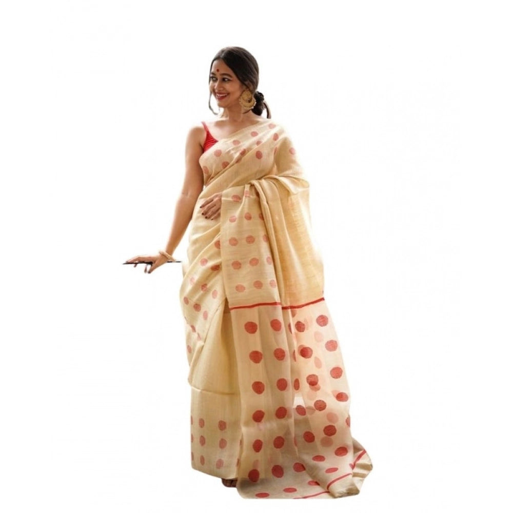 Women's Soft Lilan Printed Saree With Unstitched Blouse 5.5mtr (cream) | Women Signature Collection