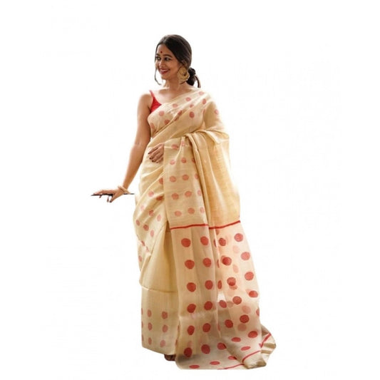 Women's Soft Lilan Printed Saree With Unstitched Blouse 5.5mtr (cream) | Women Signature Collection
