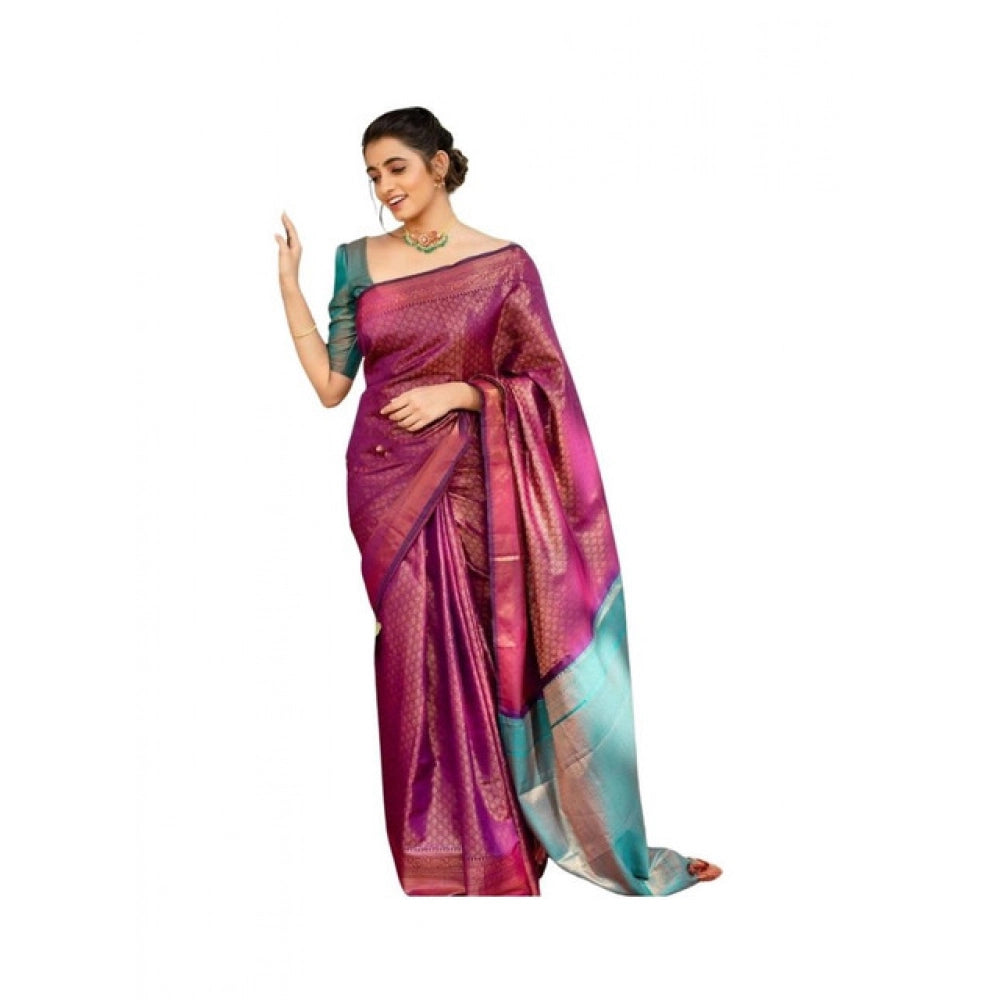 Women's Soft Lichi Silk Printed Saree With Unstitched Blouse 5.5mtr (purple) | Women Signature Collection