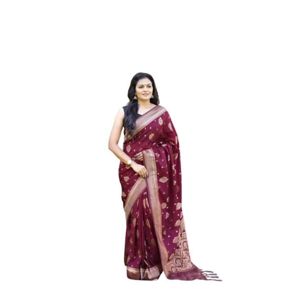 Women's Soft Lichi Silk Printed Saree With Unstitched Blouse 5.5mtr (wine) | Women Signature Collection