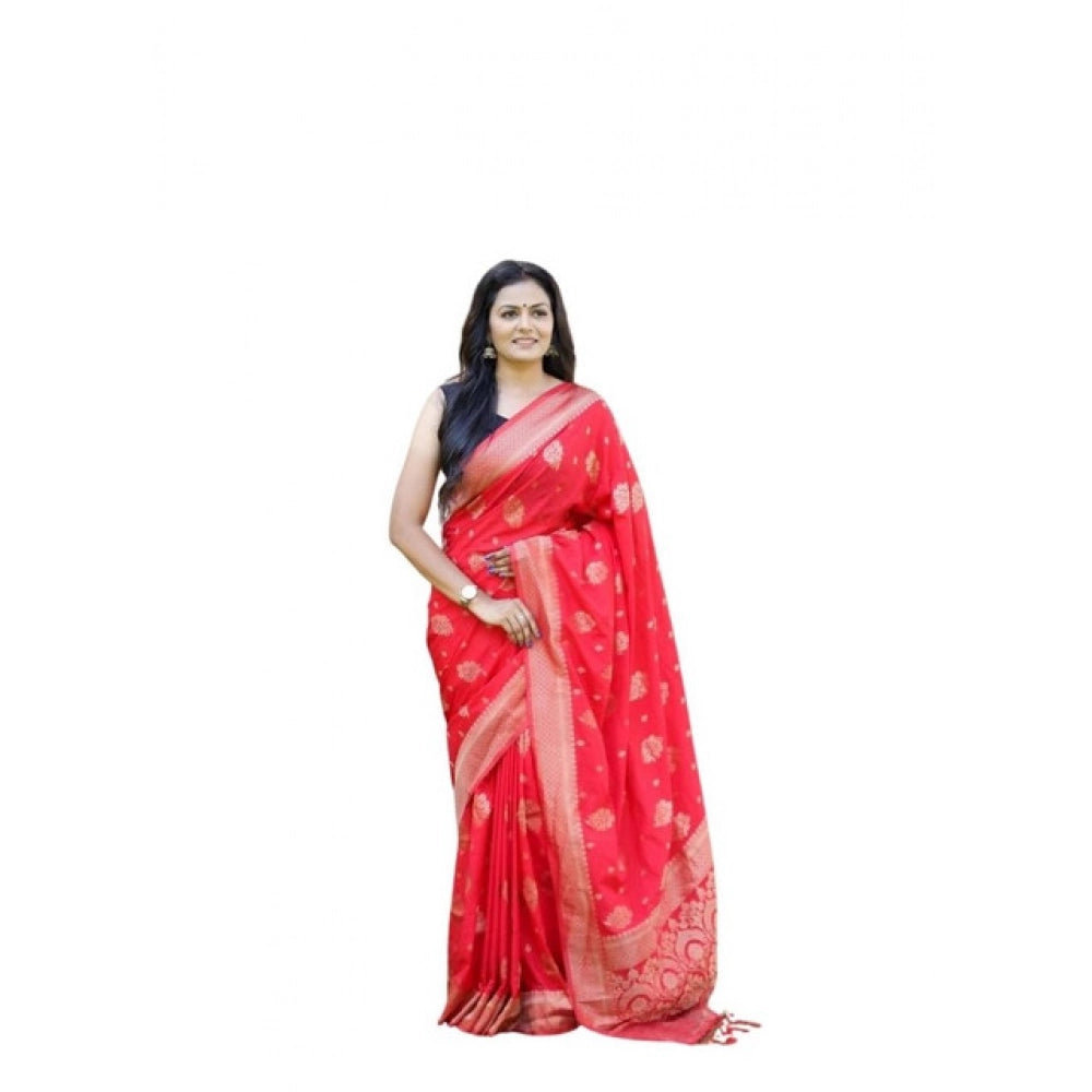 Women's Soft Lichi Silk Printed Saree With Unstitched Blouse 5.5mtr (red) | Women Signature Collection