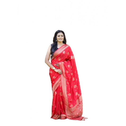 Women's Soft Lichi Silk Printed Saree With Unstitched Blouse 5.5mtr (red) | Women Signature Collection