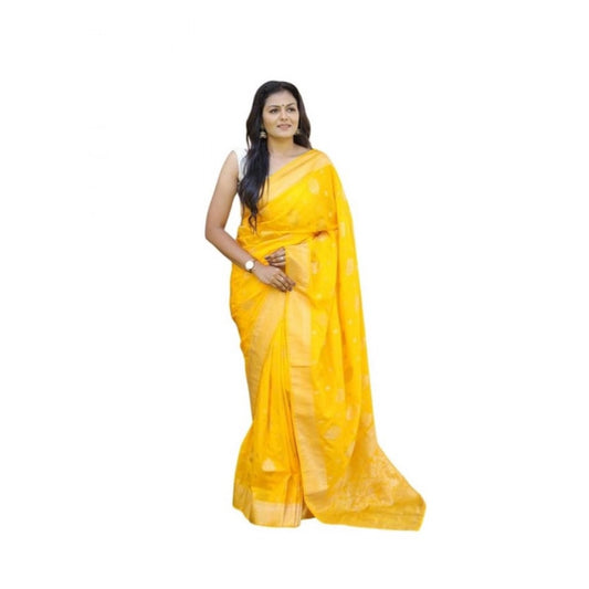 Women's Soft Lichi Silk Printed Saree With Unstitched Blouse 5.5mtr (yellow) | Women Signature Collection