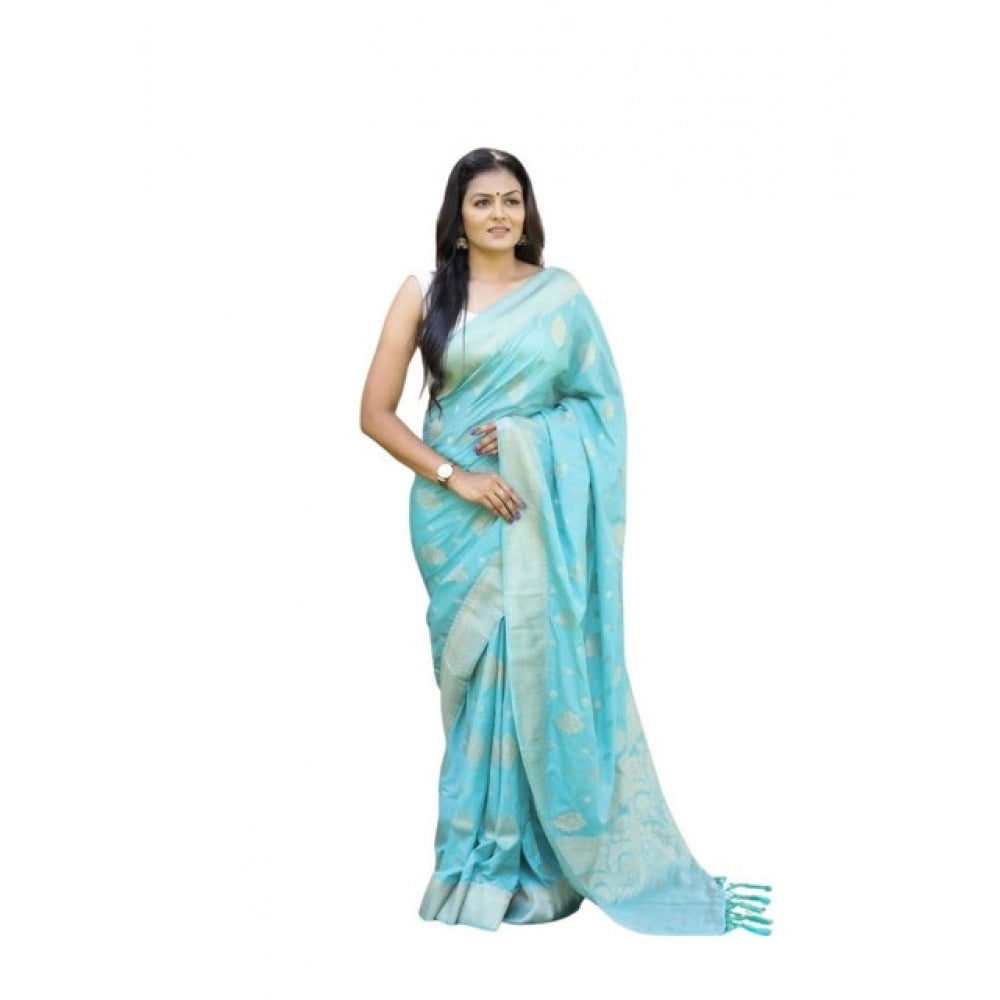 Women's Soft Lichi Silk Printed Saree With Unstitched Blouse 5.5mtr (sky Blue) | Women Signature Collection